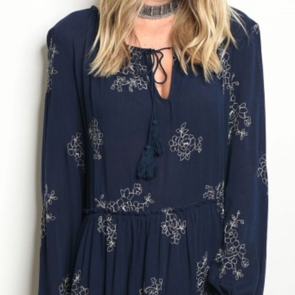 NAVY WHITE BOHO STYLE DRESS - Picture 3 of 9